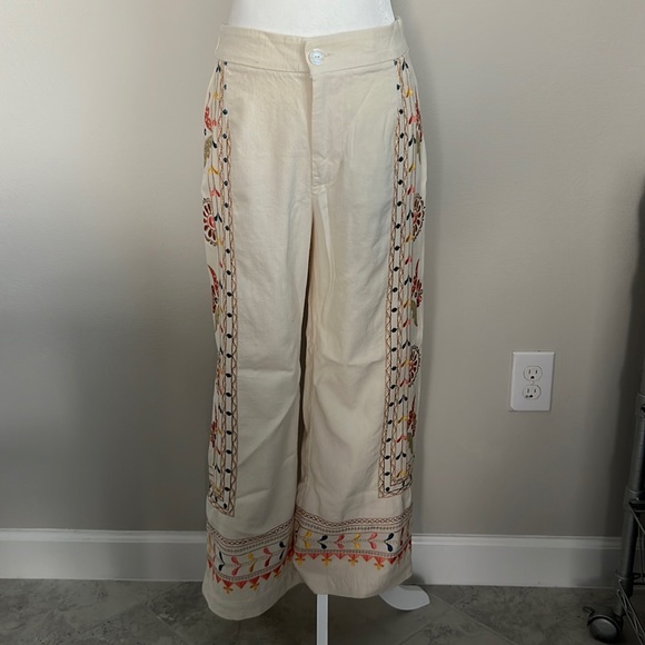 Anthropologie Pants - OPEN TO OFFERS Anthropologie Cream Embroidered Straight-Leg Pants size SMALL